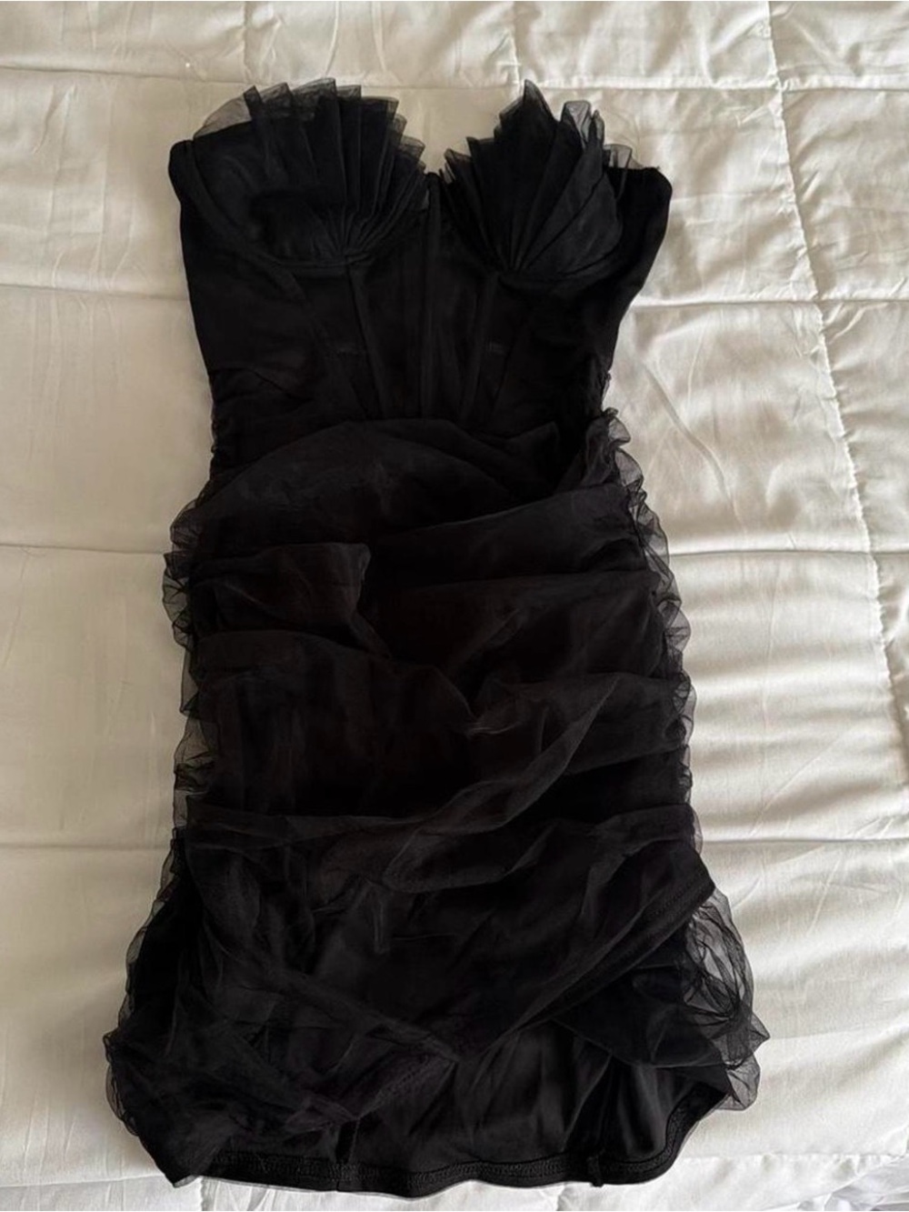 Black Ruffle Mesh Cocktail Dress